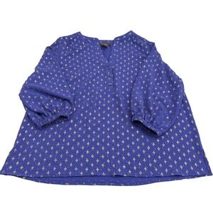 Olivia & Martin 1X Women's Blue Blouse With Cross Pattern Long Sleeves V-Neck